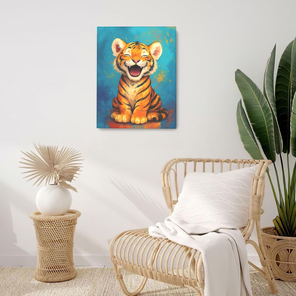 Banksy Tiger Nursery Wall Art For Kids Cute Animal Bathroom Canvas Wall Decor Cartoon Pictures Paintings Prints Artwork Framed Decorations For Girls Boys Children's Room Bedroom Living Room Gifts 16" x 20" (Tiger / 20"L x 16"W)