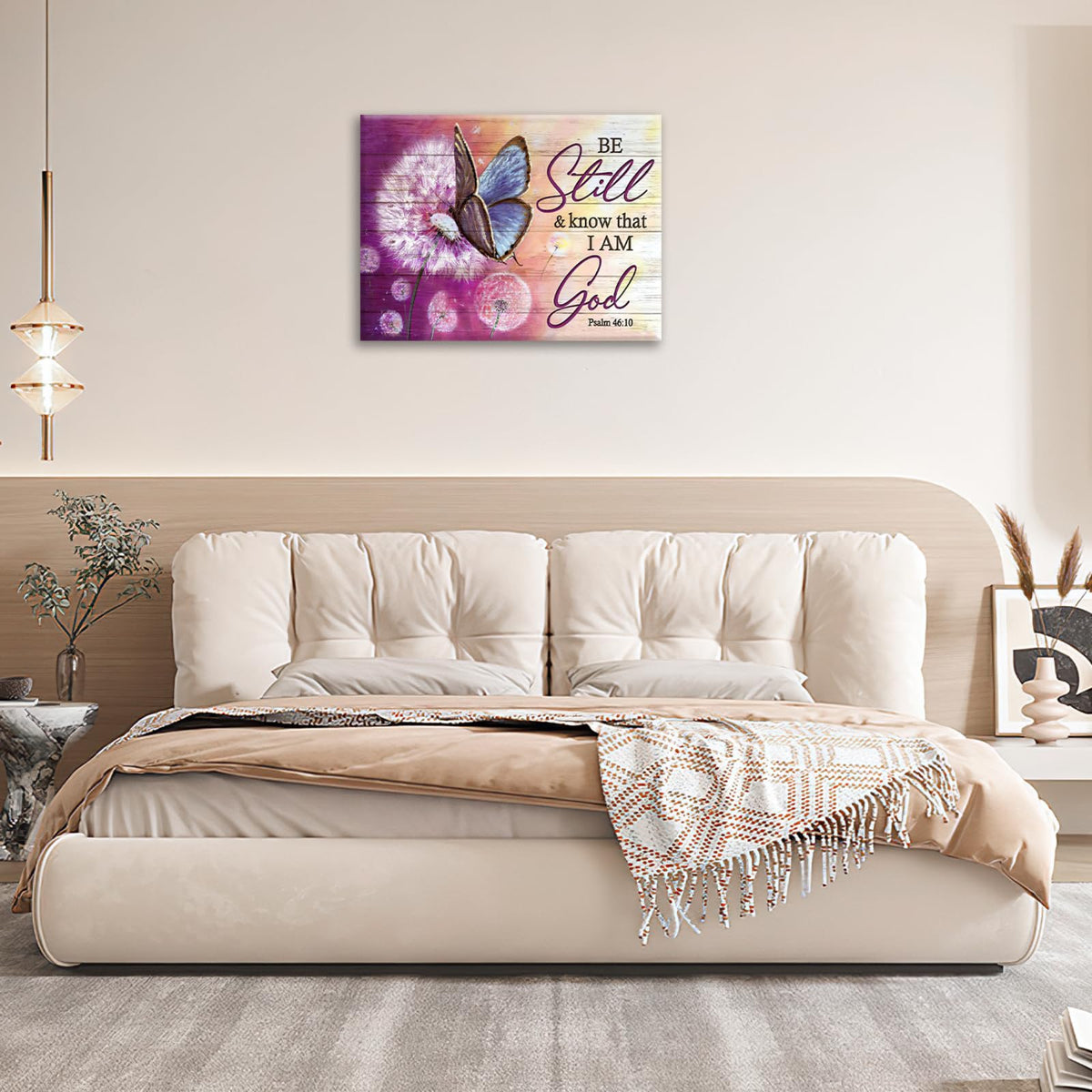 Dandelion Wall Art Be Still And Know That i Am God Purple Pictures Wall Decor Canvas Painting Artwork Framed For Bathroom Bedroom Kitchen 12"x16" (Purple Dandelion / 16"L x 12"W)