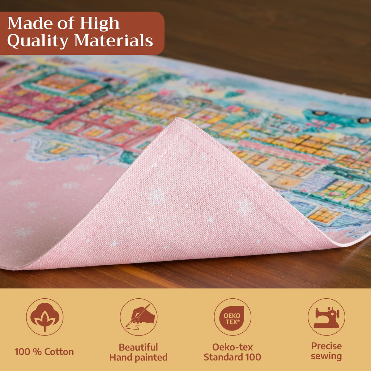 Placemats Set of 4 Reusable 100% Cotton (016 - Christmas Market - Pink / 13" X 19" (Pack of 4))