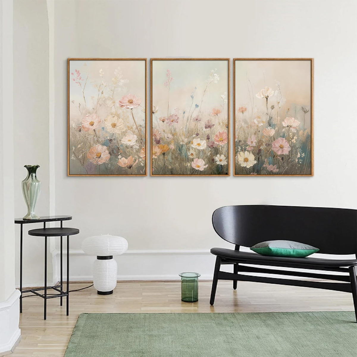 Dusty Pastel Floral Framed Canvas Wall Art Set (Dusty Pastel floral / 36"L x 24"W)