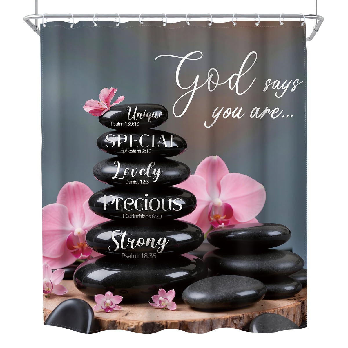 Zen Black Pink Shower Curtain 60Wx72H Scripture Flower Spa Relaxing Meditation Massage Quotes Stone Bible Verse Bath Curtain Fabric Bathroom Accessories Decor with 12 Hooks (D1-black / 60"W x 72"L (Pack of 1))