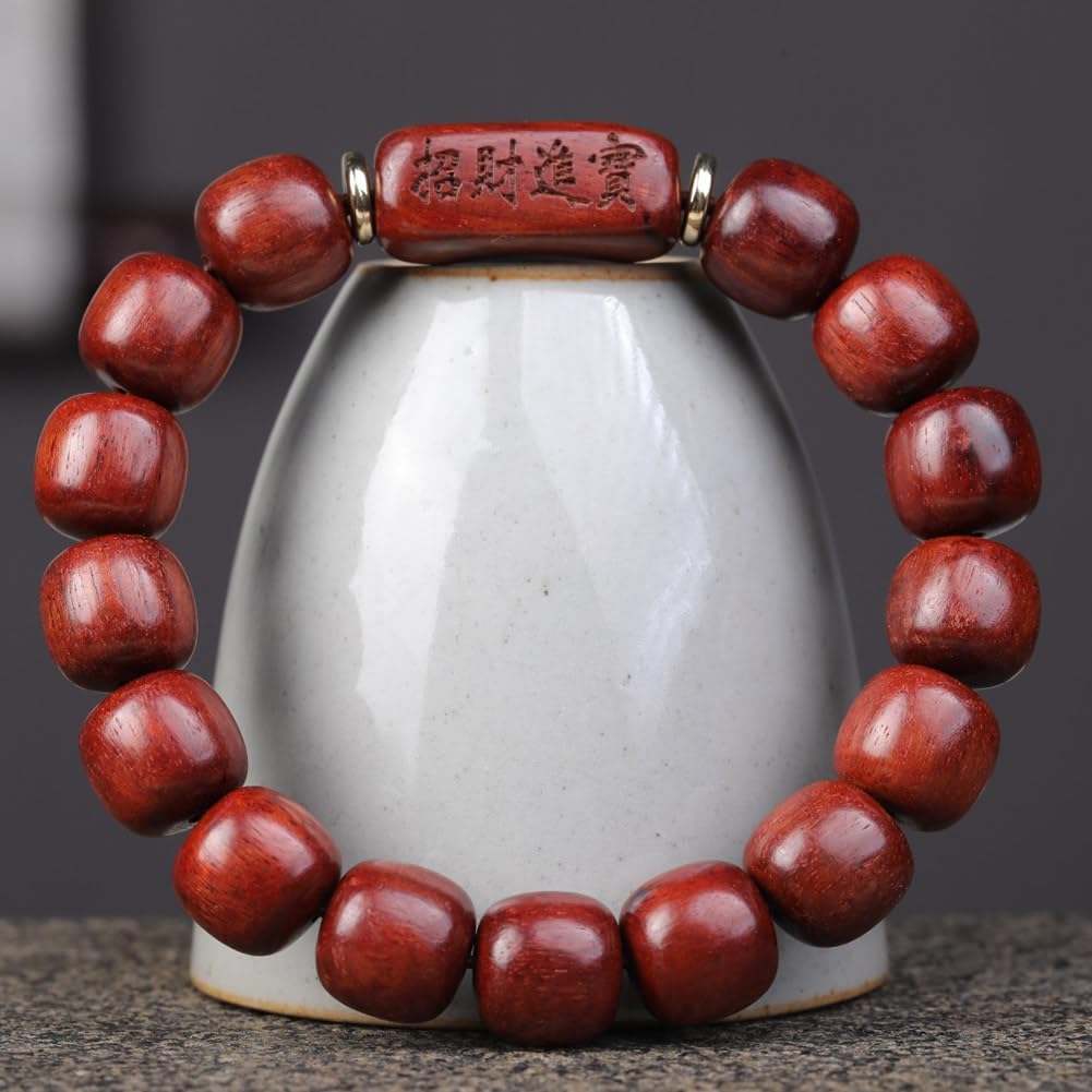 Unisex Natural African Blood Red Sandalwood Prayer Beads Tibetan Buddhism Mala Bracelet Necklace (12mmx12mmx15 Beads)