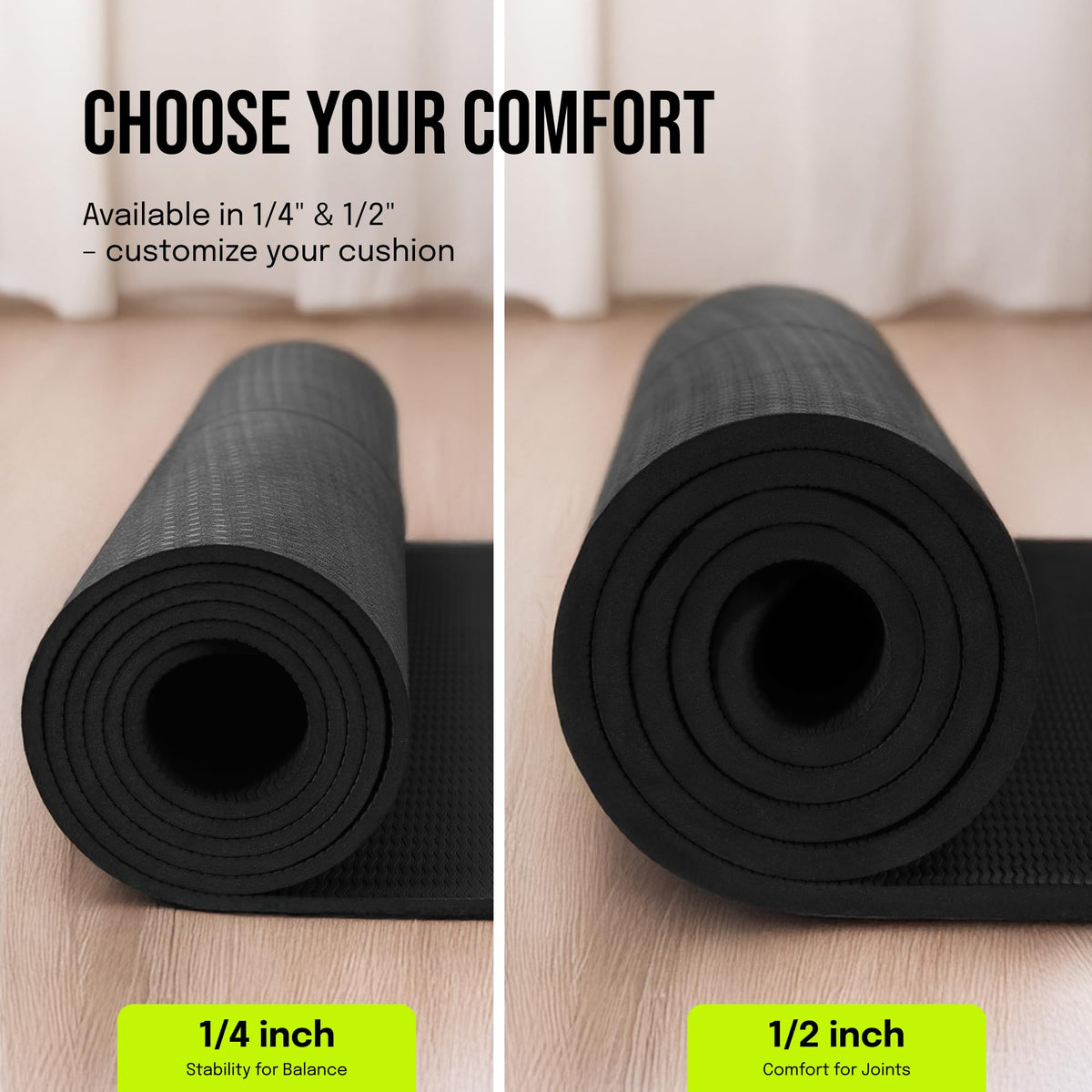 Extra Wide Yoga Mat for Men Women (Just Black / Extra Cushion (1/2 Inch Thick))
