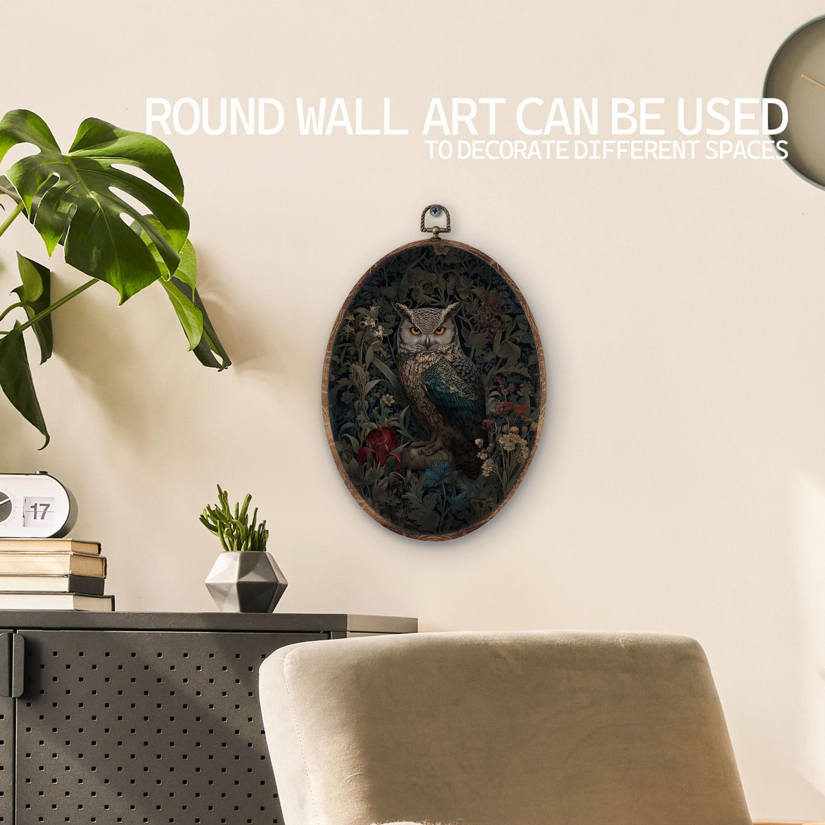 Dark Academia Owl Floral Oval Wall Art Decor (crow)