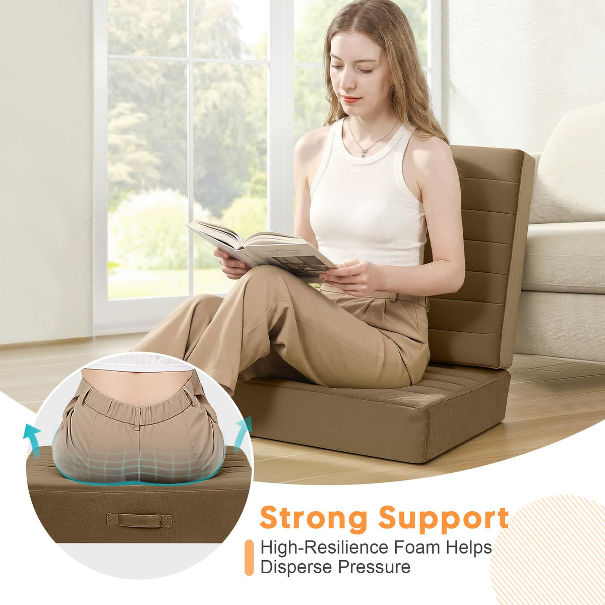 22 Inch Square Floor Pillow for Adults (22 Inch / Light Coffee)