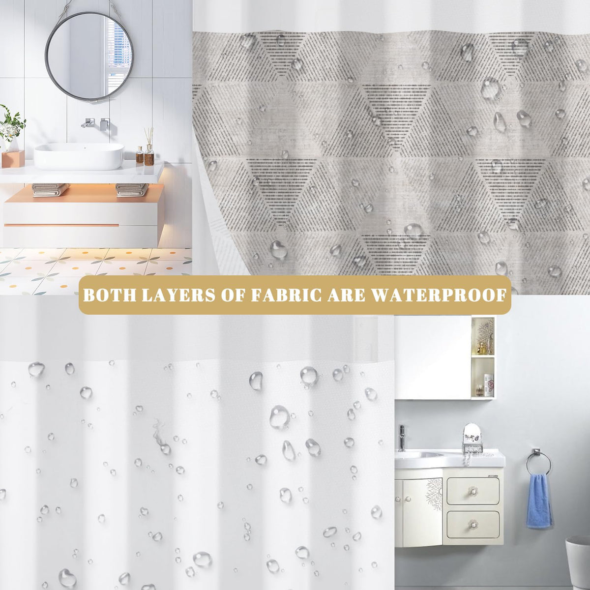 Taupe Abstract Geometric Hook Free Shower Curtain with Snap in Liner (Geometric-4)