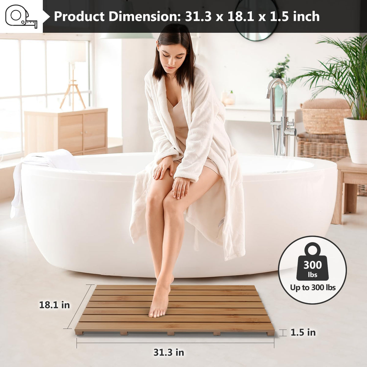 Wooden Bamboo Bath Shower Mat (Walnut / 31.3" x 18.1" (Rectangular))
