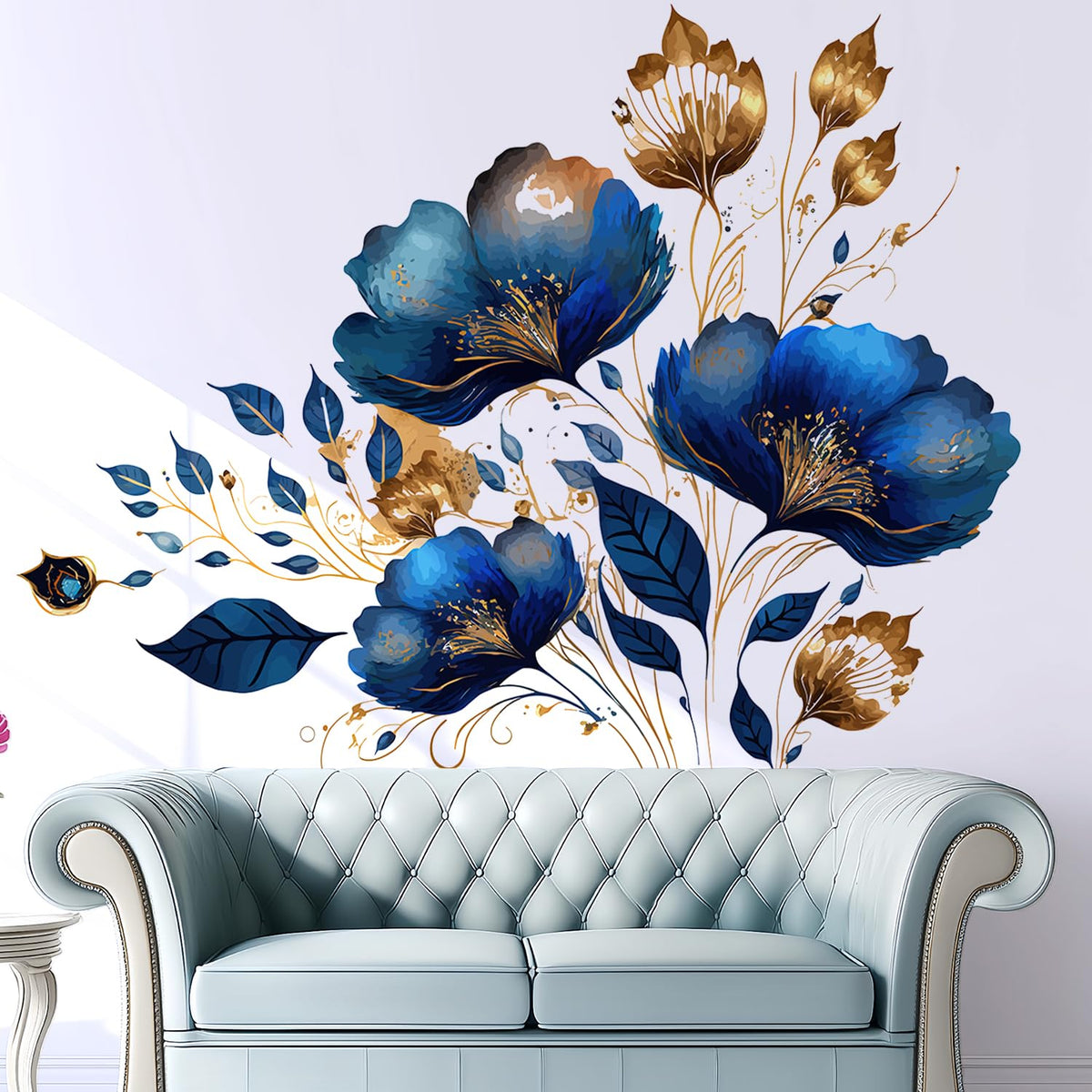Blue Gold Floral Wall Decals (Modern, Contemporary, Glam, Bohemian, Floral)