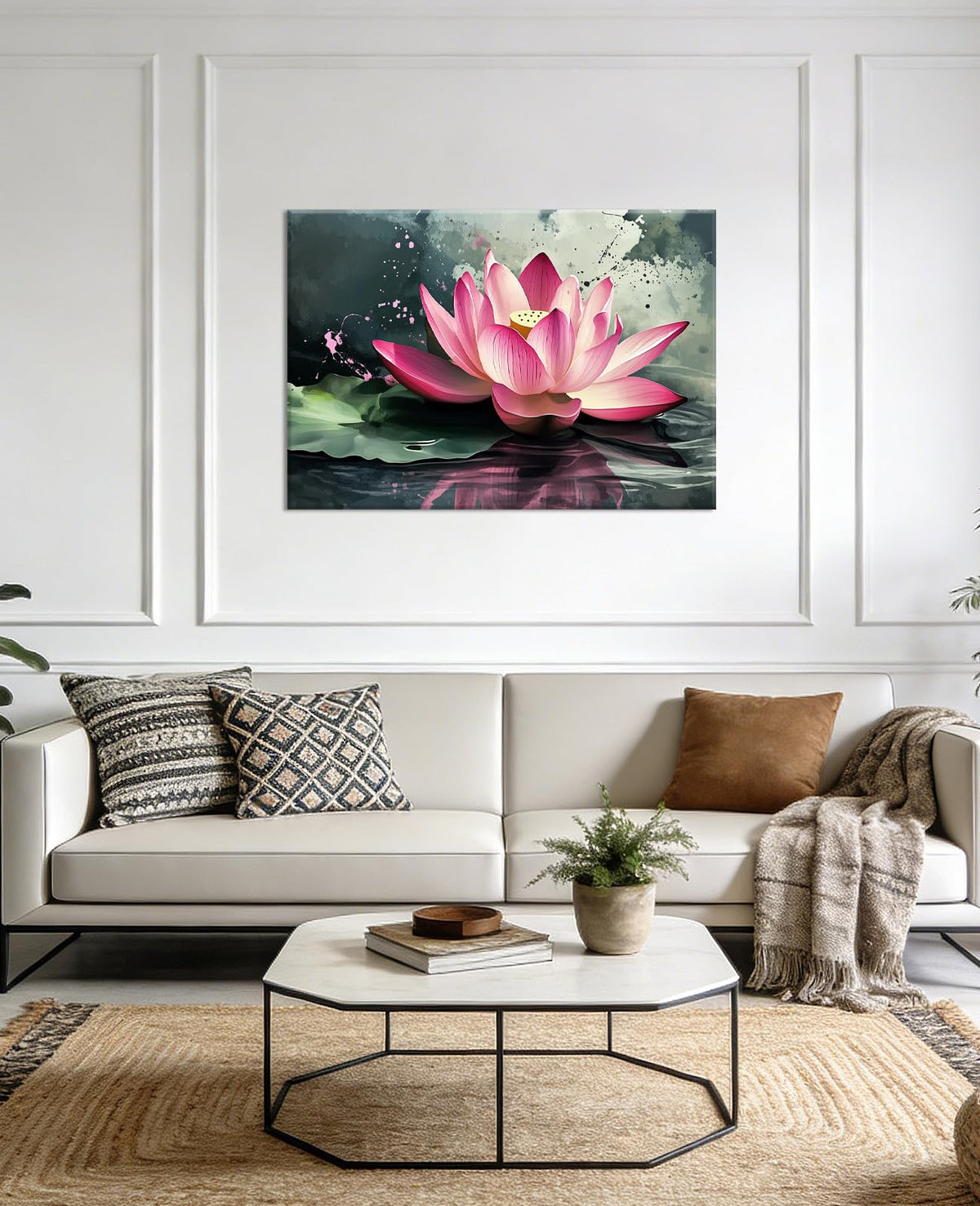 Large Lotus Wall Art Pink Water Lily Picture Canvas Prints Flower Painting Zen Artwork Bathroom Living Room Home Office Decor Framed (42"L x 28"W / Pink)