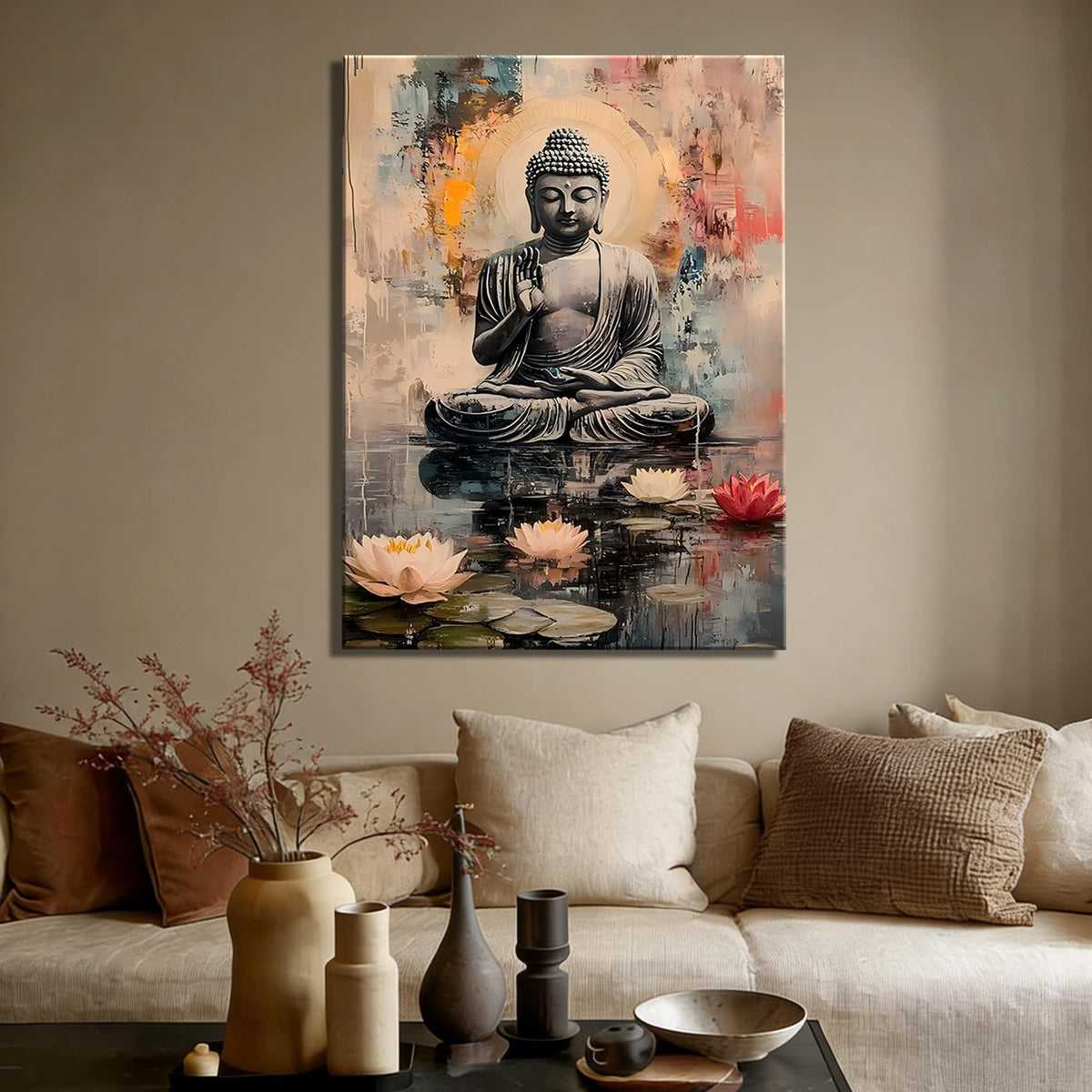 Framed Abstract Buddha Lotus Canvas Wall Art (Pictures29 / 30"L x 20"W)