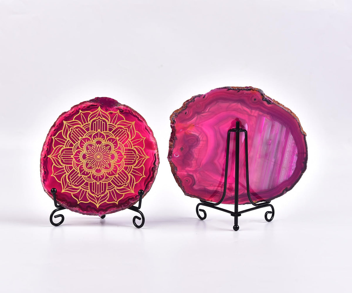 Meditation Agate Art (Pink Mandala / 4-5 INCH)