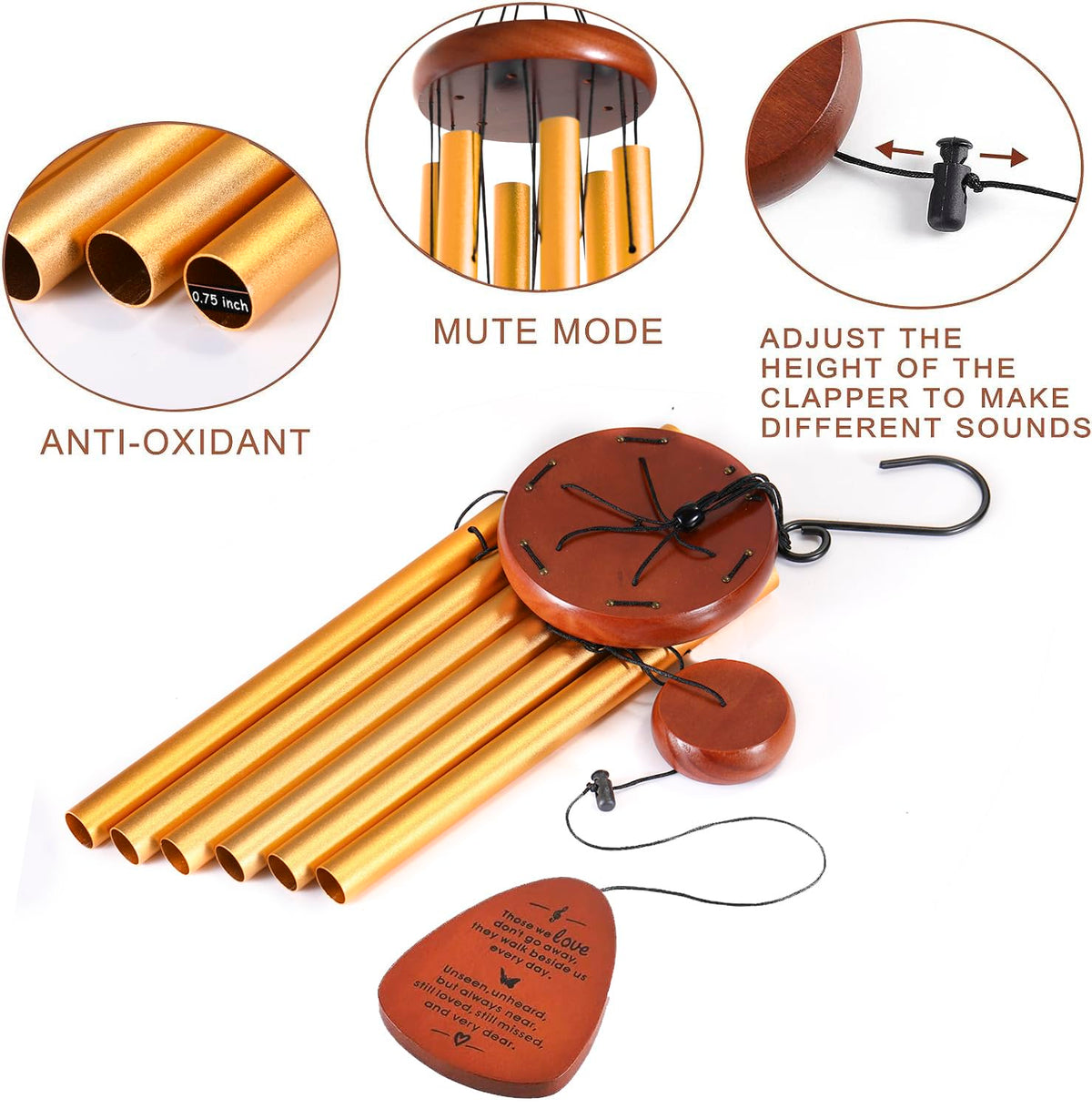 Memorial Wind Chimes for Loss of Loved One (Gold - Teardrop Design)