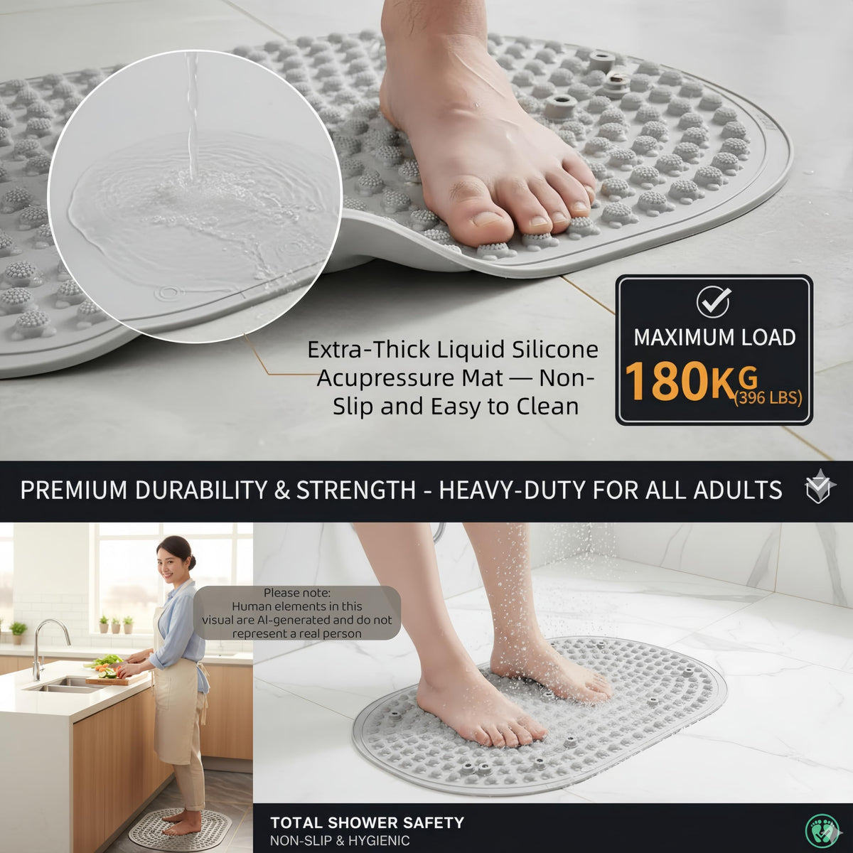 Upgraded Liquid Silicone Acupressure Reflexology Foot Massage Mat (Gray)