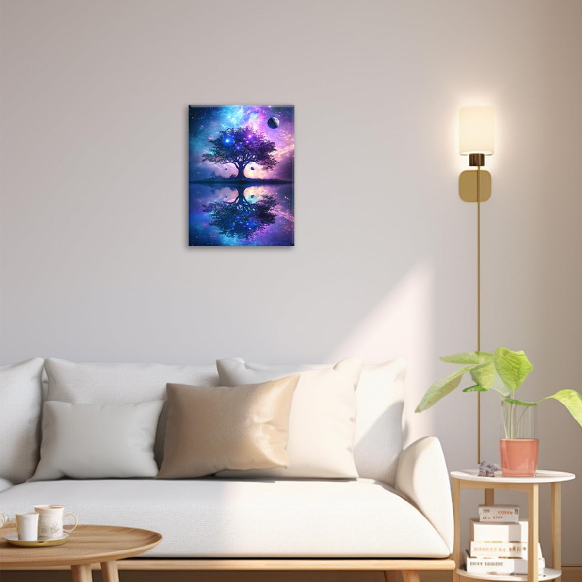 Purple Tree Wall Art Abstract Tree Starry Sky Wall Decor Modern Pictures Painting Canvas Prints Framed Home Artwork for Bathroom Bedroom Office 16"x24" (Space Purple Tree / 24"L x 16"W)