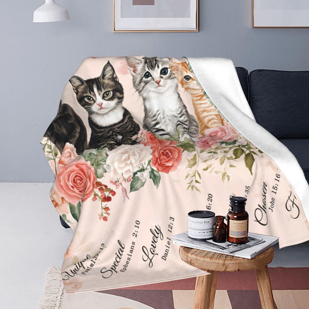 Cat Fleece Throw Blanket Christian Inspirational Gifts Room Decor 30"x40" (Five Cats / 30"X40")