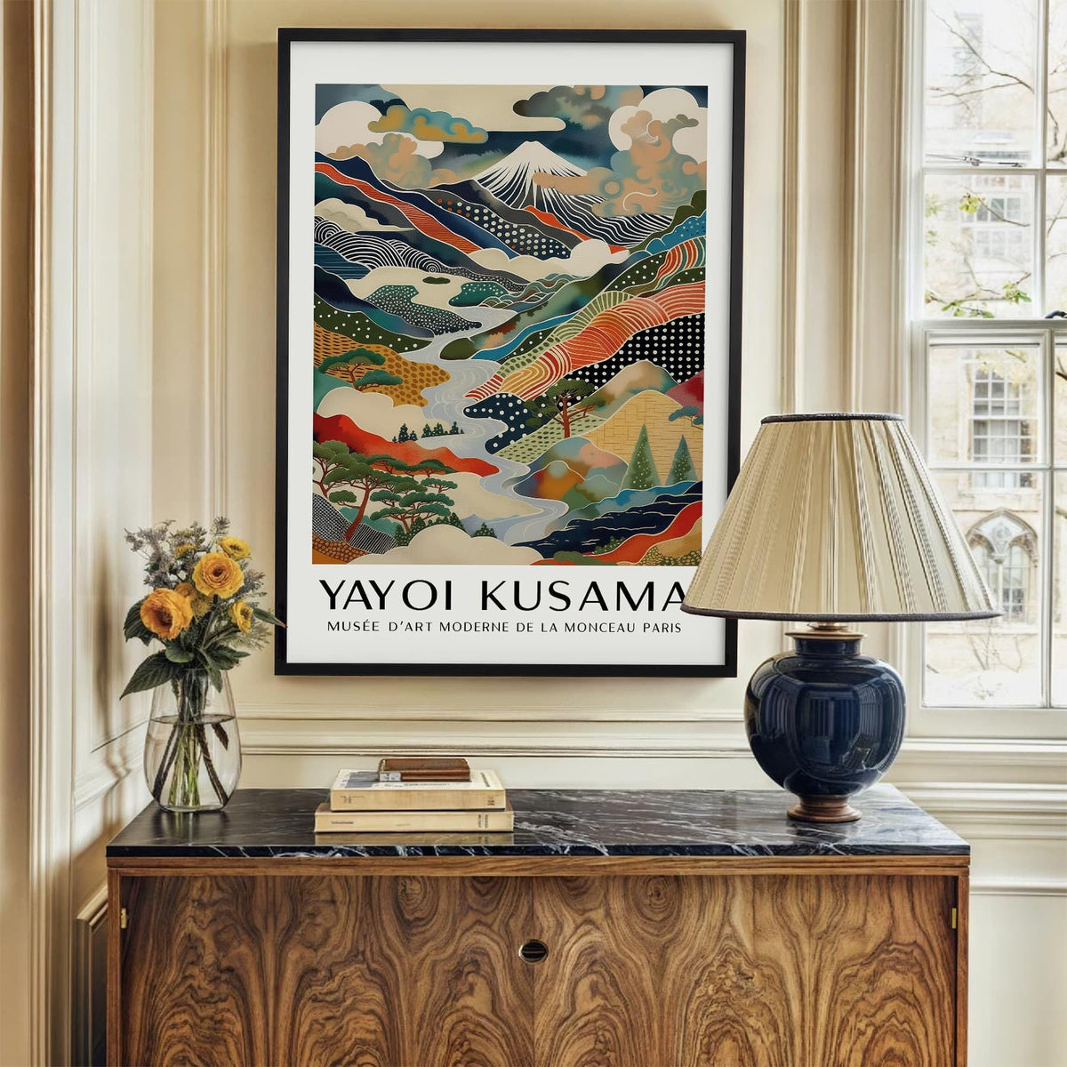Black Framed Wall Art Yayoi. Kusama Posters Vintage Japanese Canvas Prints Mount Fuji Landscape Pictures Modern Nature Mountain Artwork 8x10 inch for Living Room Bedroom Office Gallery Decor (Black Framed / Japanese Art 011 / 10"L x 8"W)