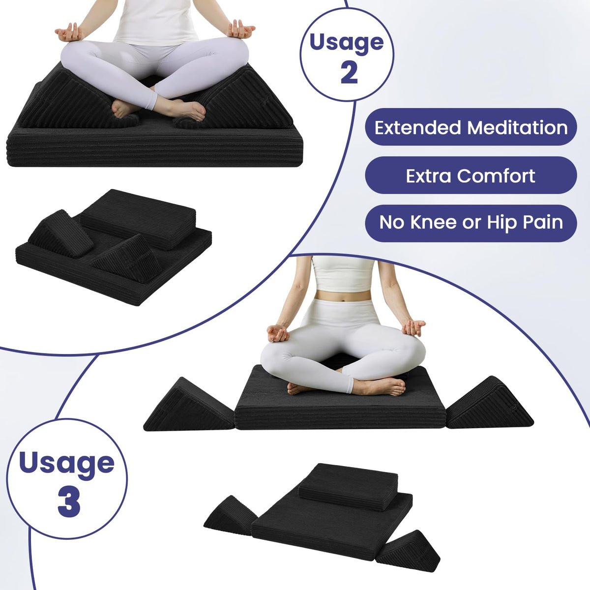 Meditation Cushion (Black / 24X24X2 Inch)