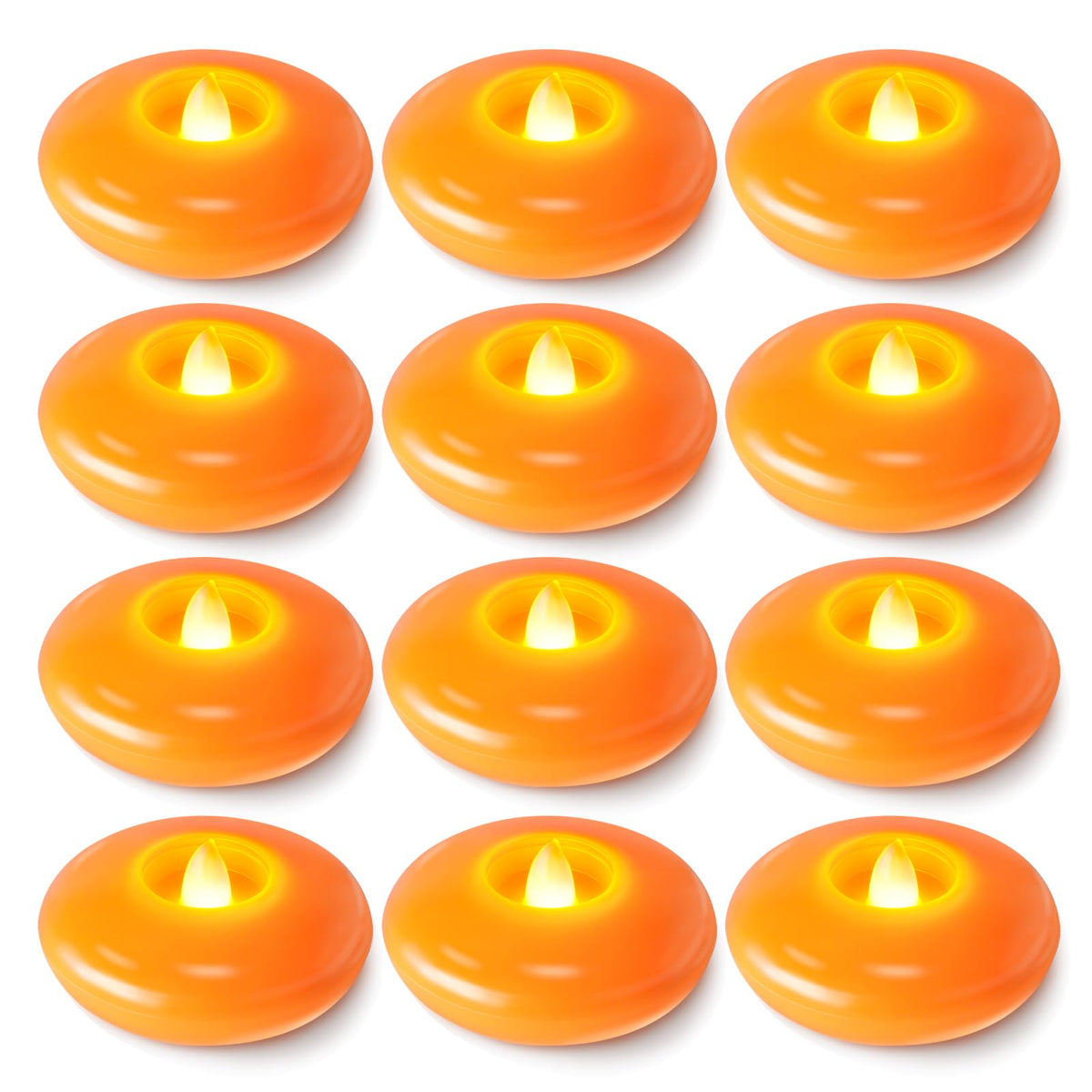 12Pack 3" Orange Flameless Floating LED Tealight Candles (Orange Base / 12 Pack)