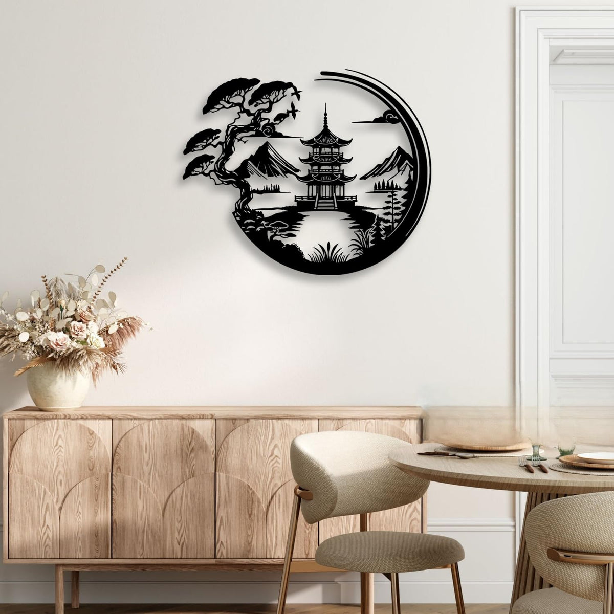Bonsai Tree Torii Gate Metal Wall Decor (Black)