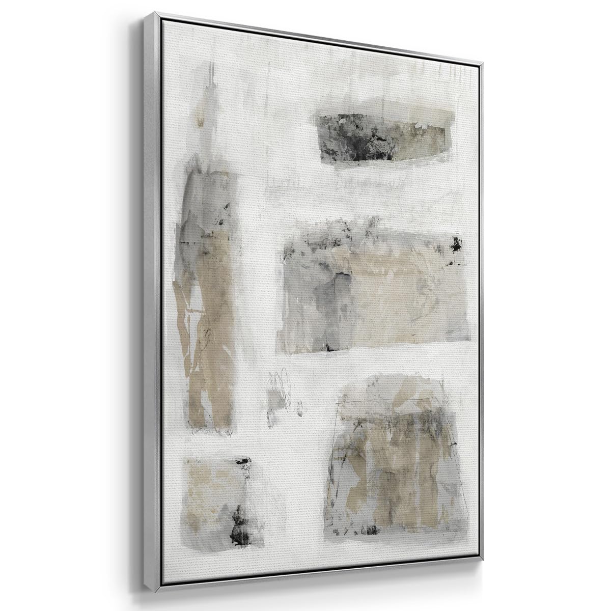 Canvas Home Decor Paintings Rustic Stone Wall Patterns Abstract Silver Floater Frame Wall Prints for Office Kitchen Hotel (41"L x 27"W / A Simple Love II V30)