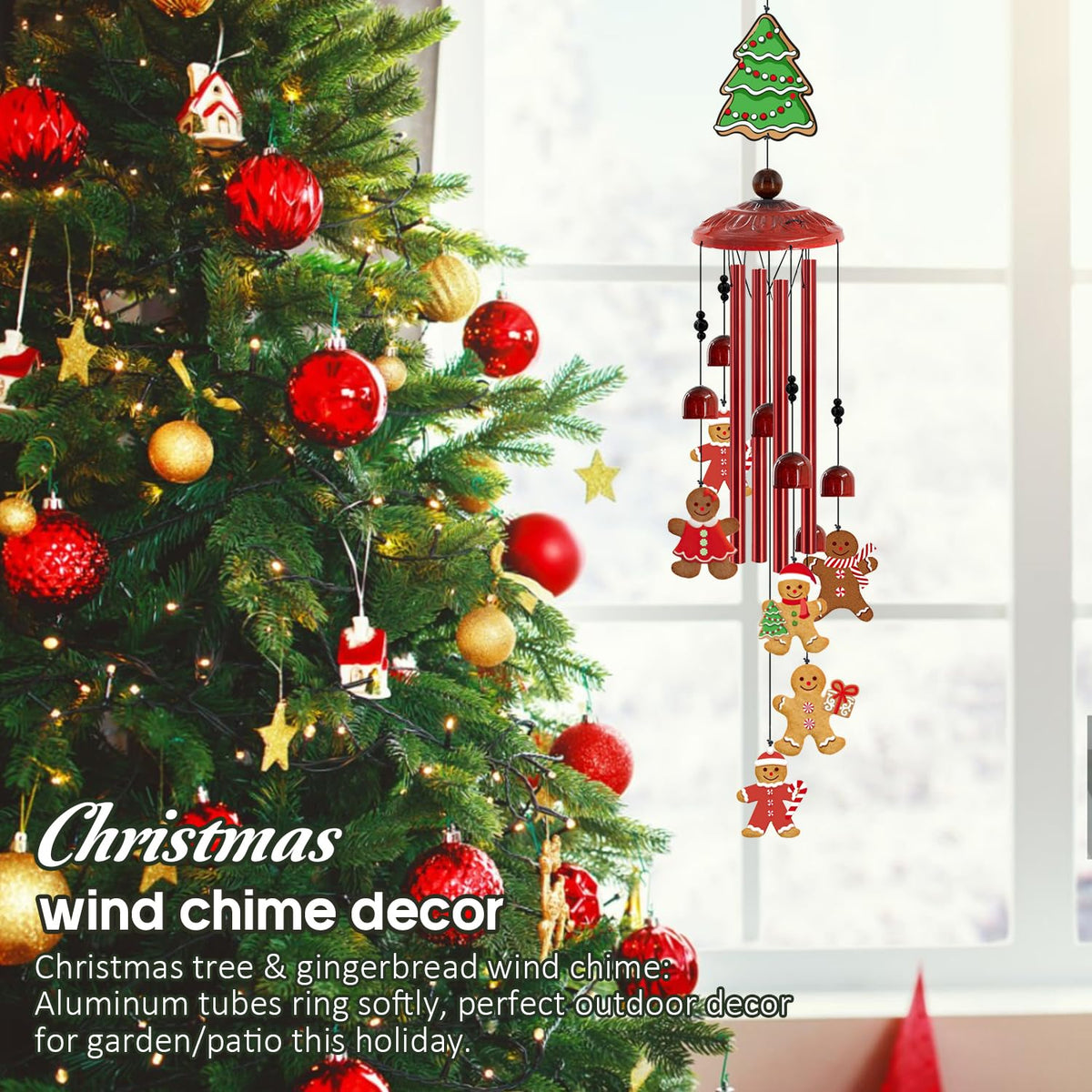 35" Metal Wind Chimes for Outdoor Decor (35"Gingerbread Man)