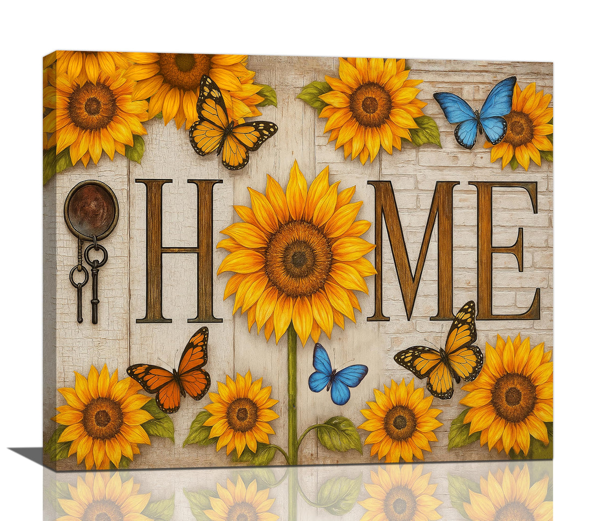Farmhouse Sunflower Wall Art Rustic Home Butterfly Canvas Wall Decor Country Floral Pictures Paintings Prints Artwork Framed Decorations For Bathroom Bedroom Living Room Gifts 24" x 20" (Home / 24"L x 20"W)