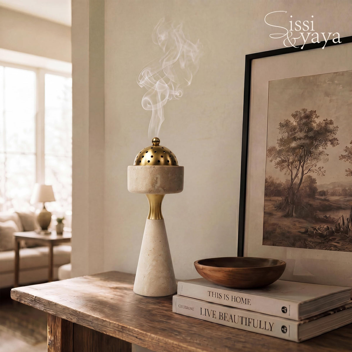 Natural Travertine Incense Burner (White)