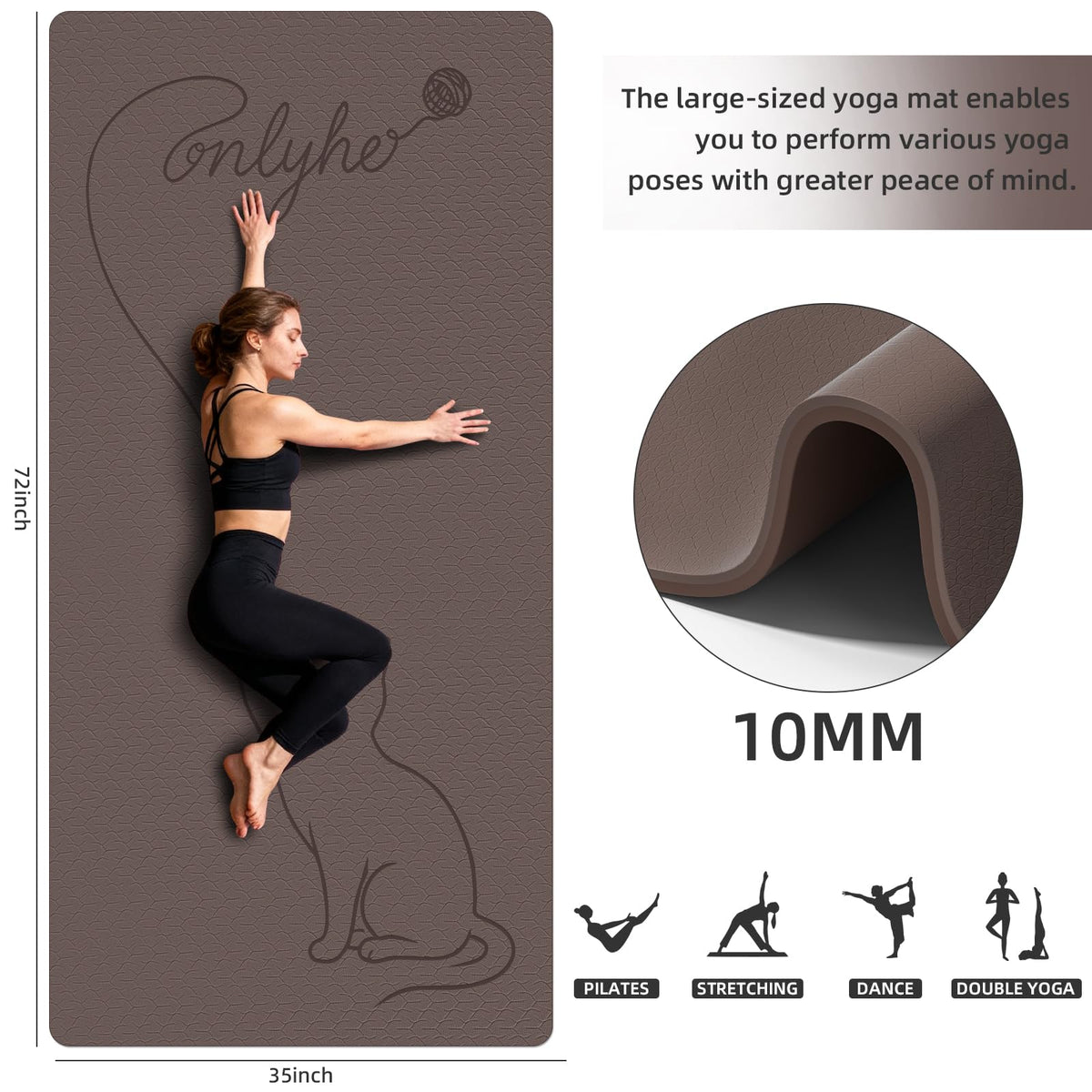 Extra Large Yoga Mat 10mm Thick (Light brown + Dark brown)