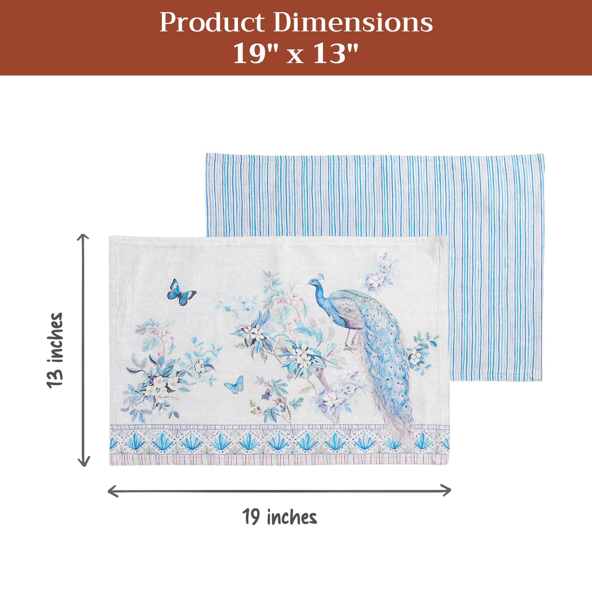 Placemats Set of 4 Reusable 100% Combed Cotton (019 - Peacock Utopia - Orginal / 13" X 19" (Pack of 4))