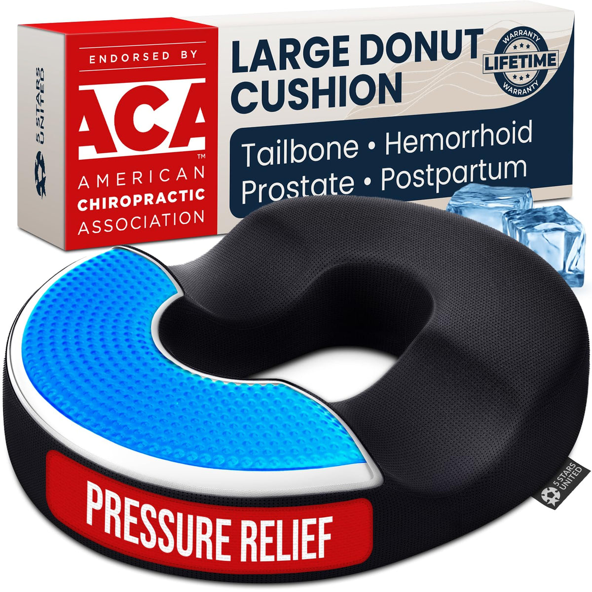 Donut Pillow for Tailbone Pain & Hemorrhoids (Blue Black)