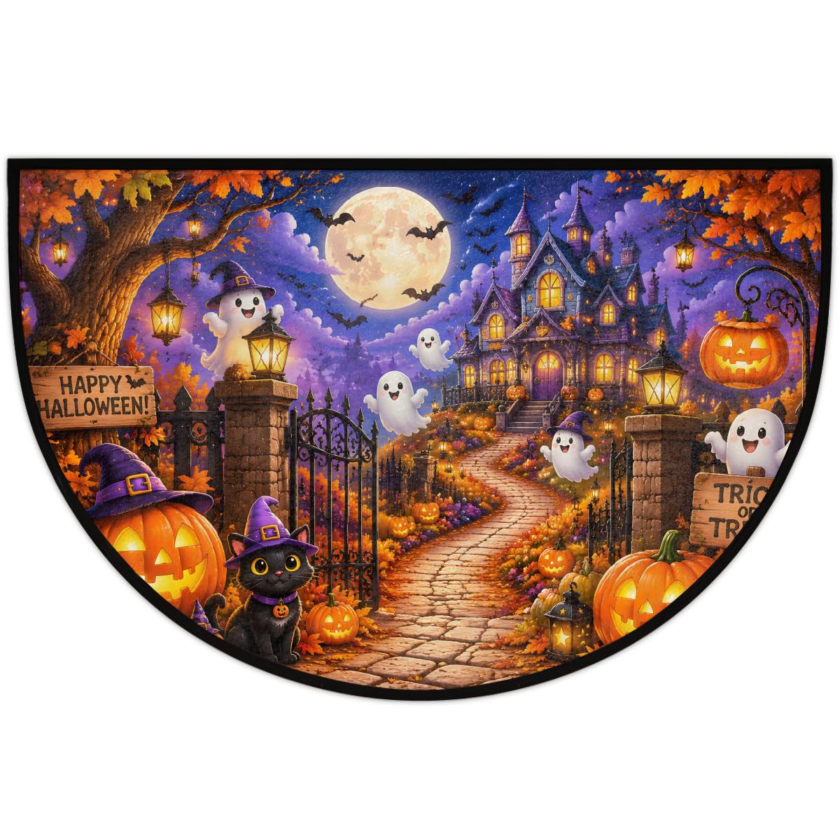 Thrilling Night Half Round mat Non Slip Semi Circle Rug Outdoor Welcome Mat (Z-109)