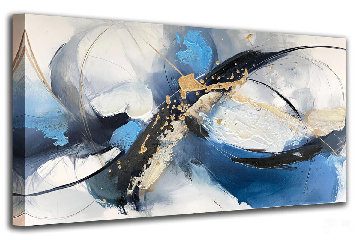 Modern Abstract Textured Canvas Wall Art for Living Room 48"x24" (blue abstract / 48"L x 24"W)