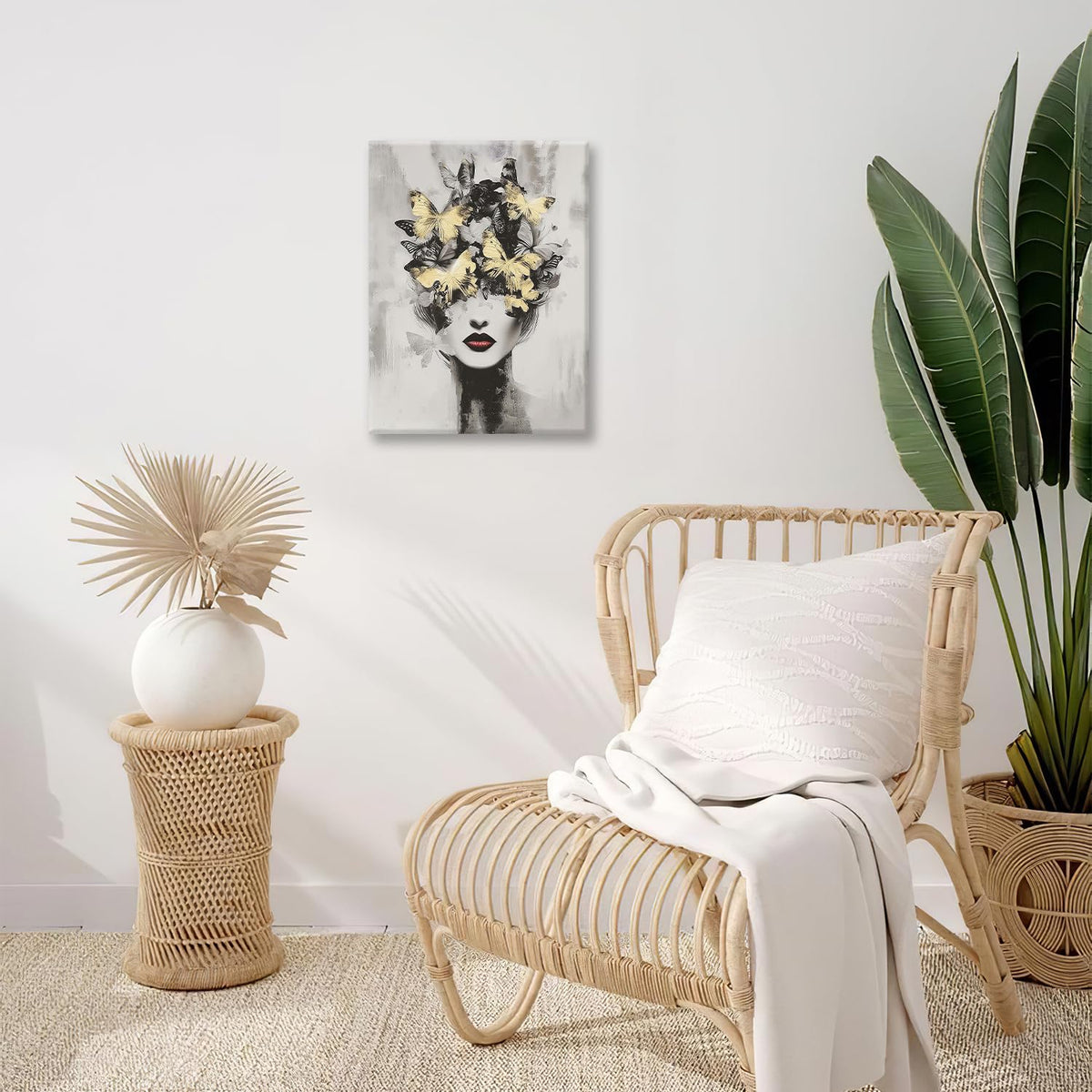 Gold Butterfly Woman Wall Art Black and White Female Wall Decor Modern Grey Aesthetic Canvas Pictures Paintings Prints Artwork Framed Decorations For Beauty Salon Spa Bathroom Bedroom Living Room Office Gifts 16" x 20" (Woman Flower / 20"L x 16"W)