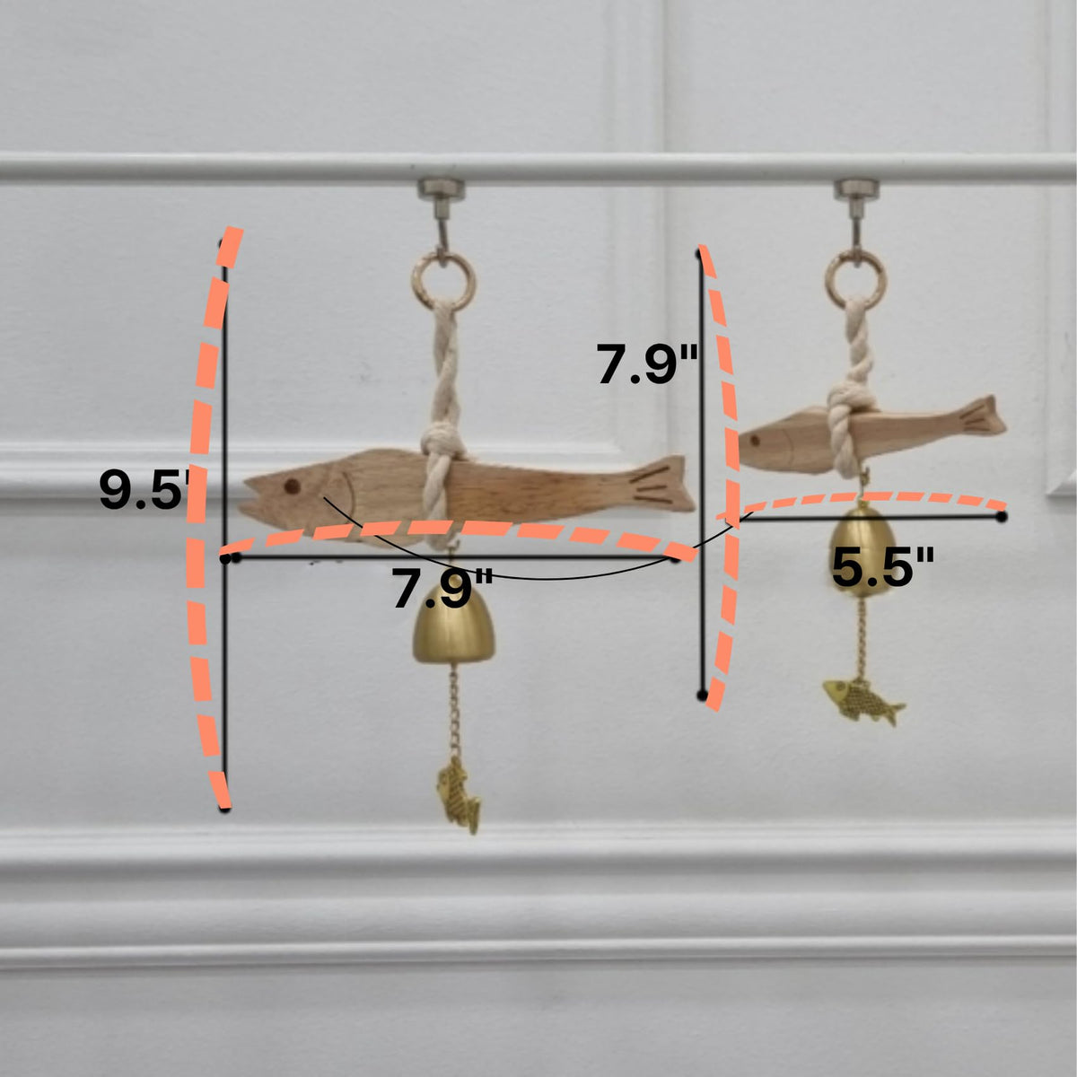 Korean Traditional Birchwood Fish Wind Chime with Strong Magnetic Hook (Large)