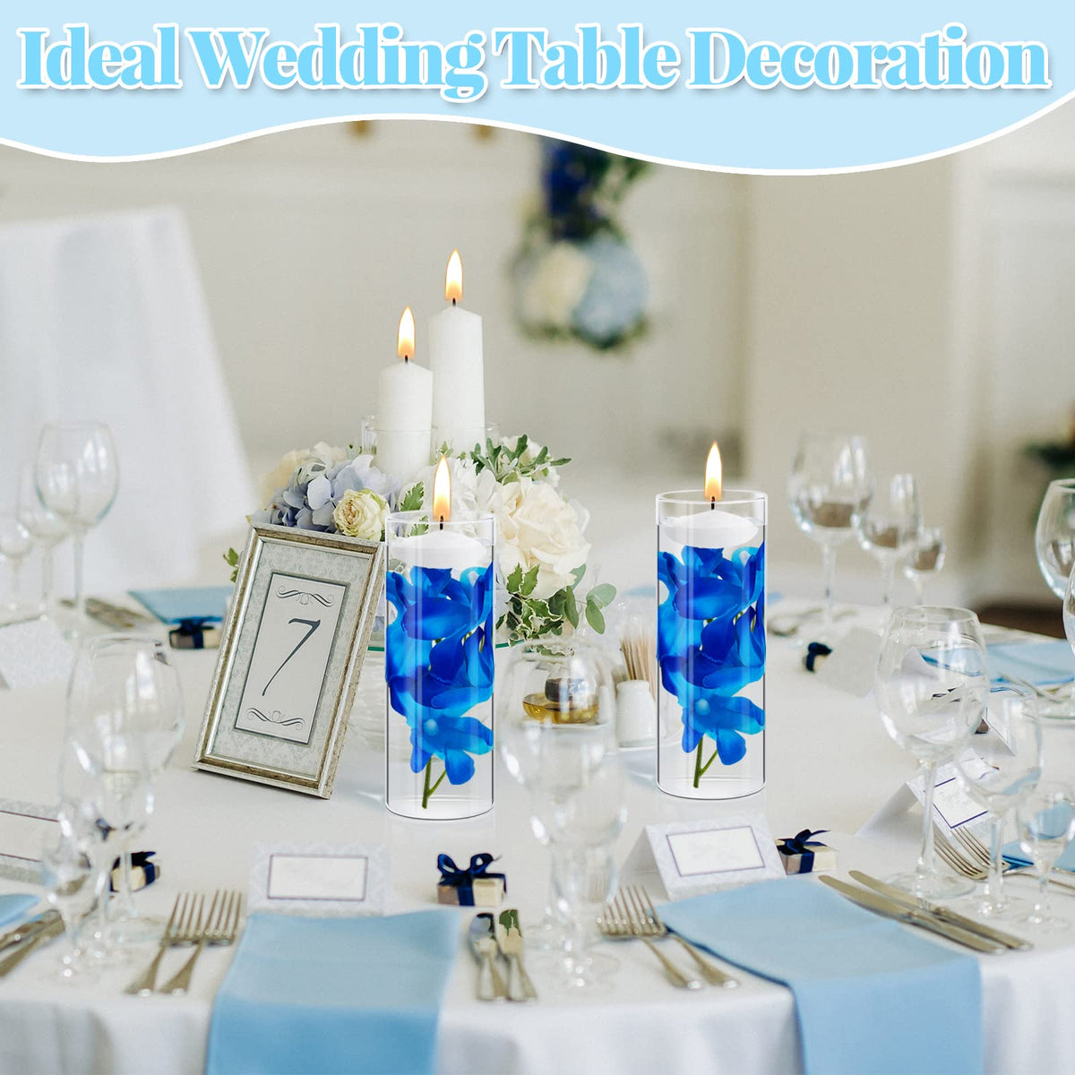 72 Pcs Blue Orchids Artificial Flowers Floating Candles Set