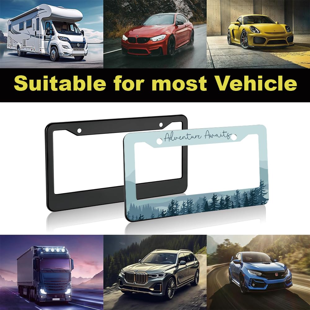 Blue Mountain License Plate Frame Women Men 2Pc Adventure Car Tag (for Mountain Blue 1)