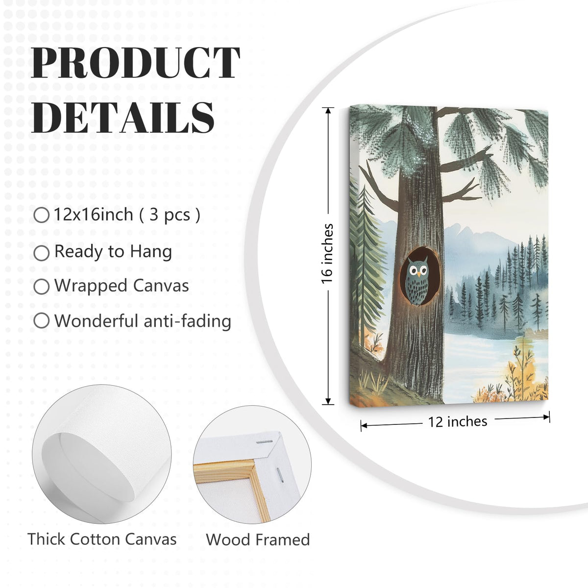 Woodland Nursery Wall Art Decor Forest Animial Pictures Baby Boy Nursery Canvas Wall Decor Vintage Adventure Poster Woodland Animal Prints Artwork for Kids Boys Bedroom 12x16x3 Inch Wrapped Canvas (12x16 Inch Wrapped Canvas / Forest Animals Prints)