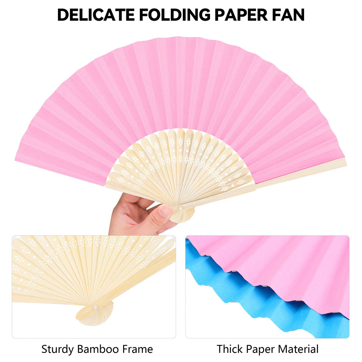 24 Pieces Handheld Paper Fans Paper Folding Fans with Bamboos for Wedding Gift (Multi Color)