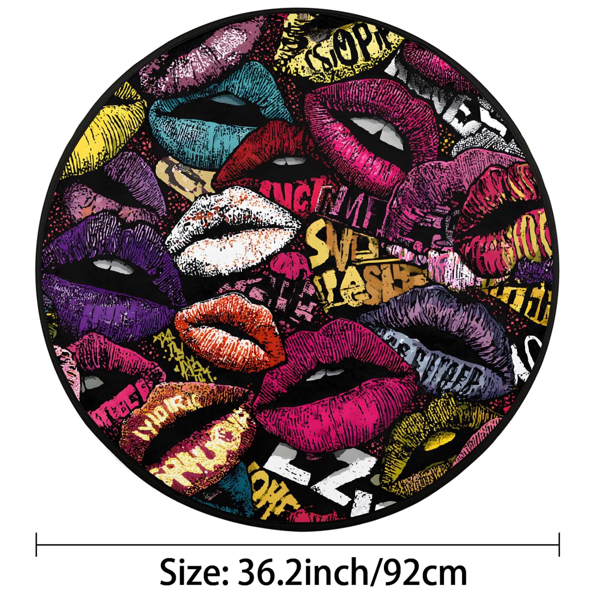 3 Ft Colorful Lips Round Rug Circle Area Rugs Circular Door Mat for Indoor (Color31 / 3'3" (Round))