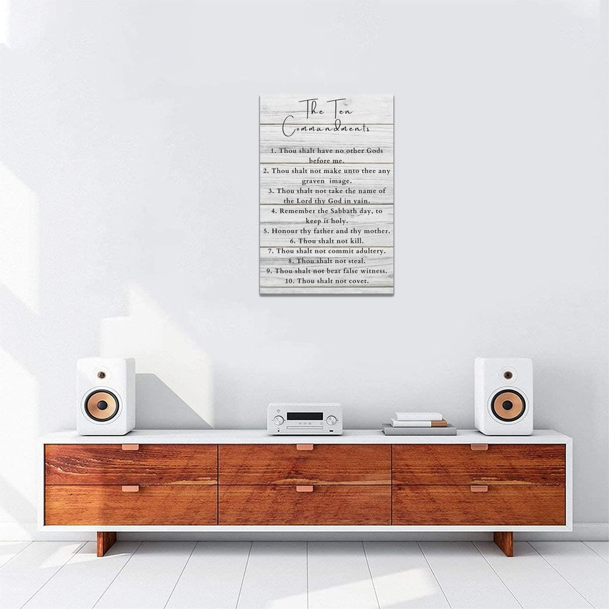 Ten Commandments Wall Decor 10 Commandments Wall Art Bible Verse Canvas Painting Christian Scriptures Pictures Prints Modern Framed Artwork Home Decoration for Living Room Bedroom Bathroom 16"x24" (White / 24"L x 16"W)