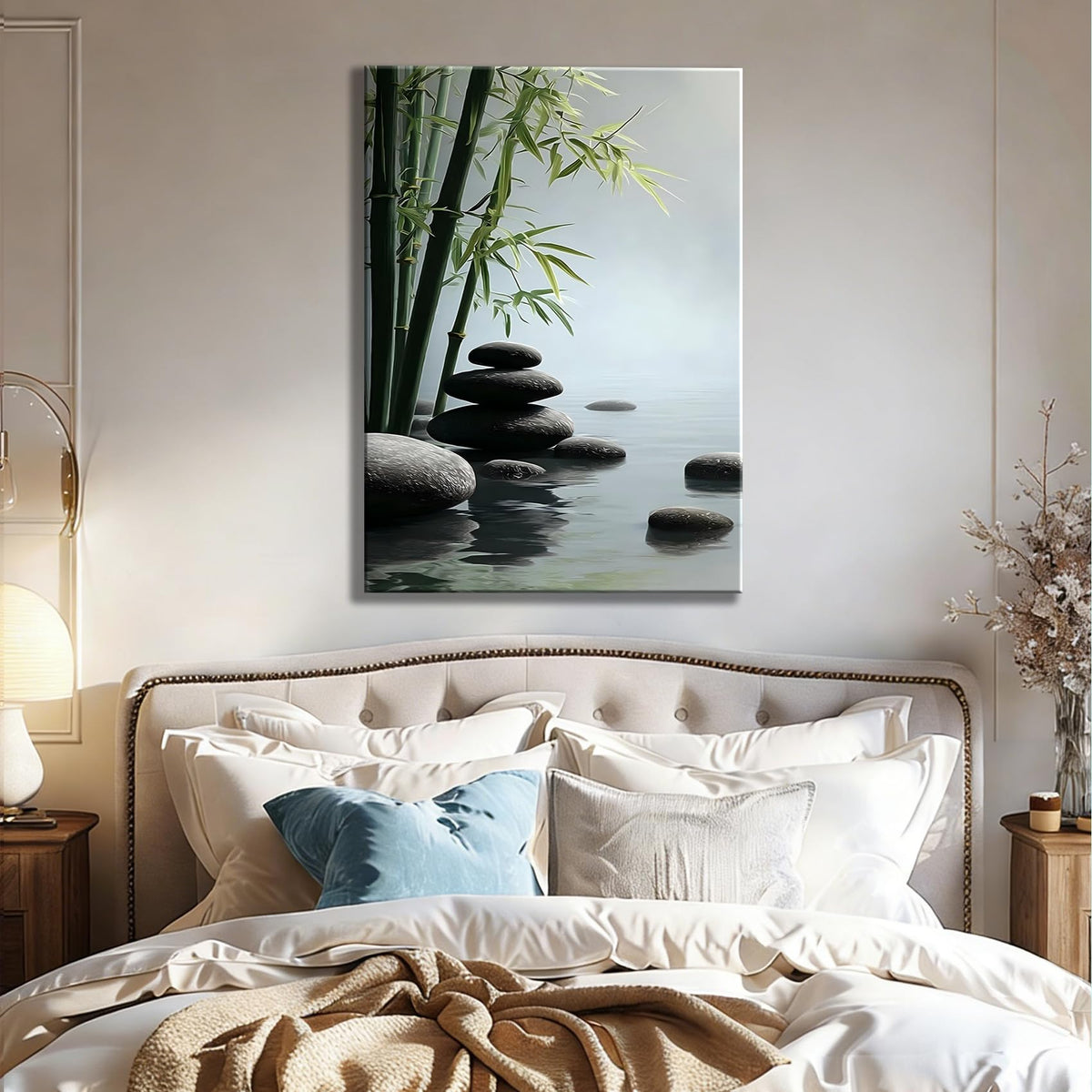 Framed Bamboo Zen Canvas Wall Art for Bathroom Decor (Pictures22 / 18"L x 12"W)