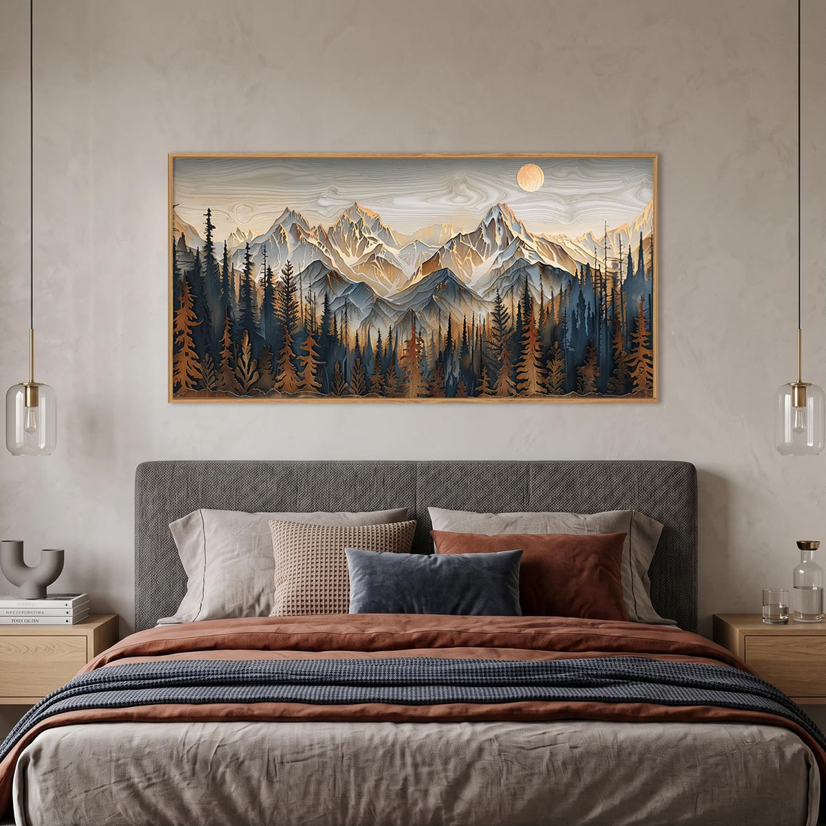 Rustic Pine Tree Mountain Framed Canvas Wall Art Set (Wood Mountain Wall Art / 40"L x 20"W)