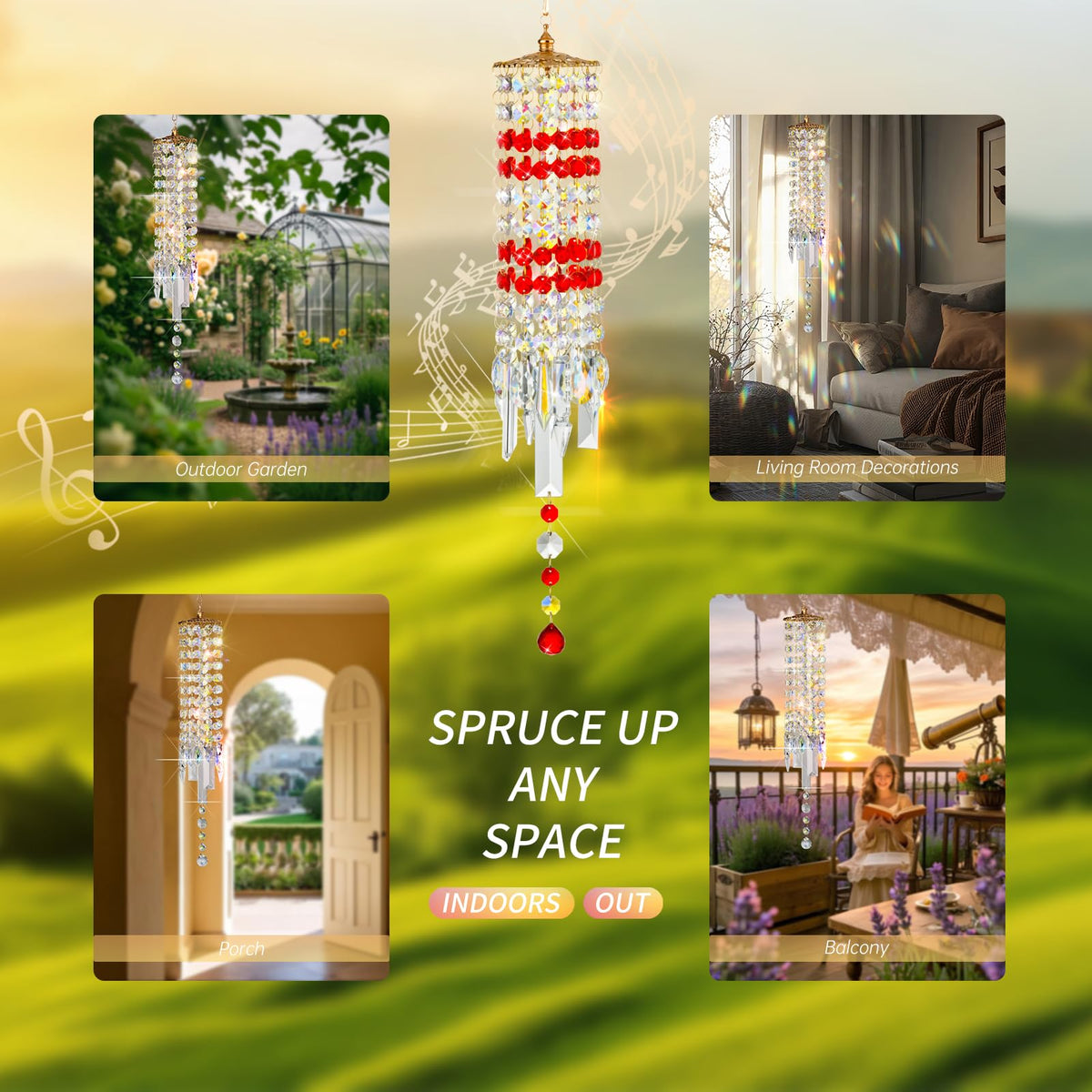 Crystal Wind Chimes Rainbow Suncatcher for Window (Red)