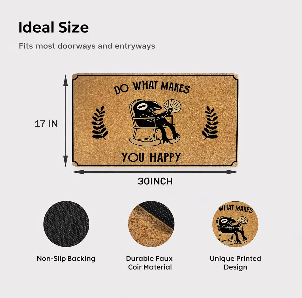 Retro Zen Frog Do What Makes You Happy Coir Welcome Doormat 17x30 (Happy Frog)