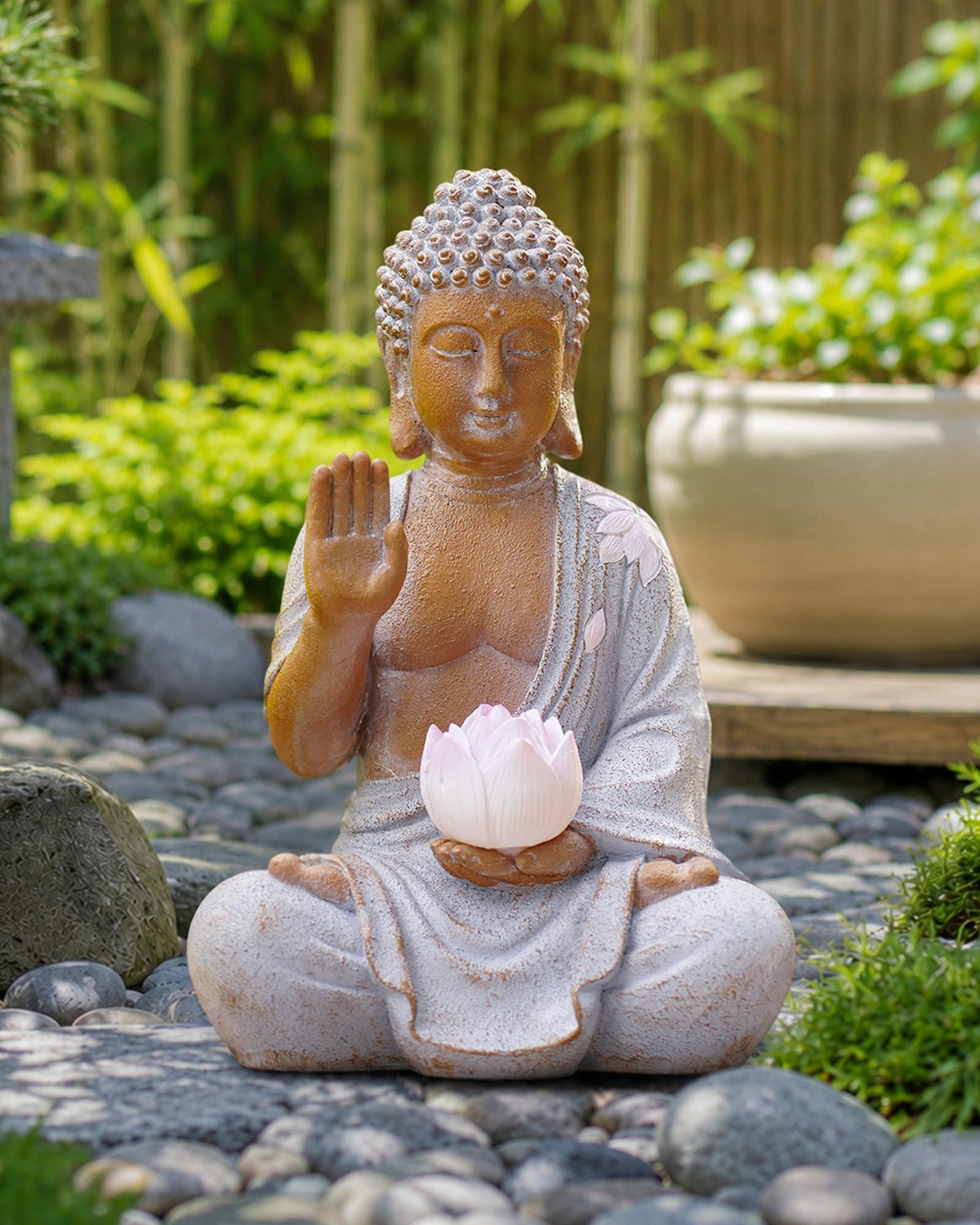 Solar Buddha Garden Statue Decor (27cm White)