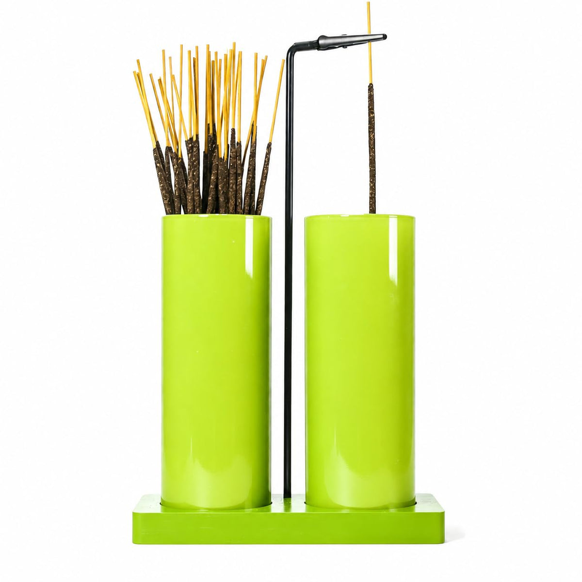 2 in 1 Incense Holder for Sticks (Solid Apple Green / 2 tall glass)