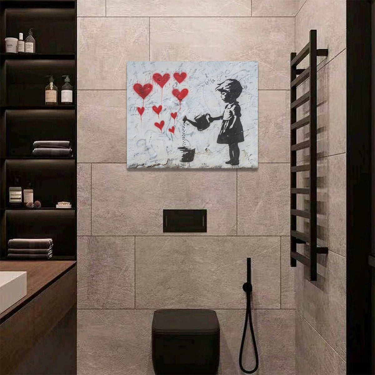 Banksy Girl Wall Art Heart Pictures Street Graffiti Canvas Wall Decor Kids Aesthetic Painting Pop Home Modern Artwork Decorations Framed for Living Room Bedroom Bathroom Office 20 x 16 inch (20"L x 16"W / kids)