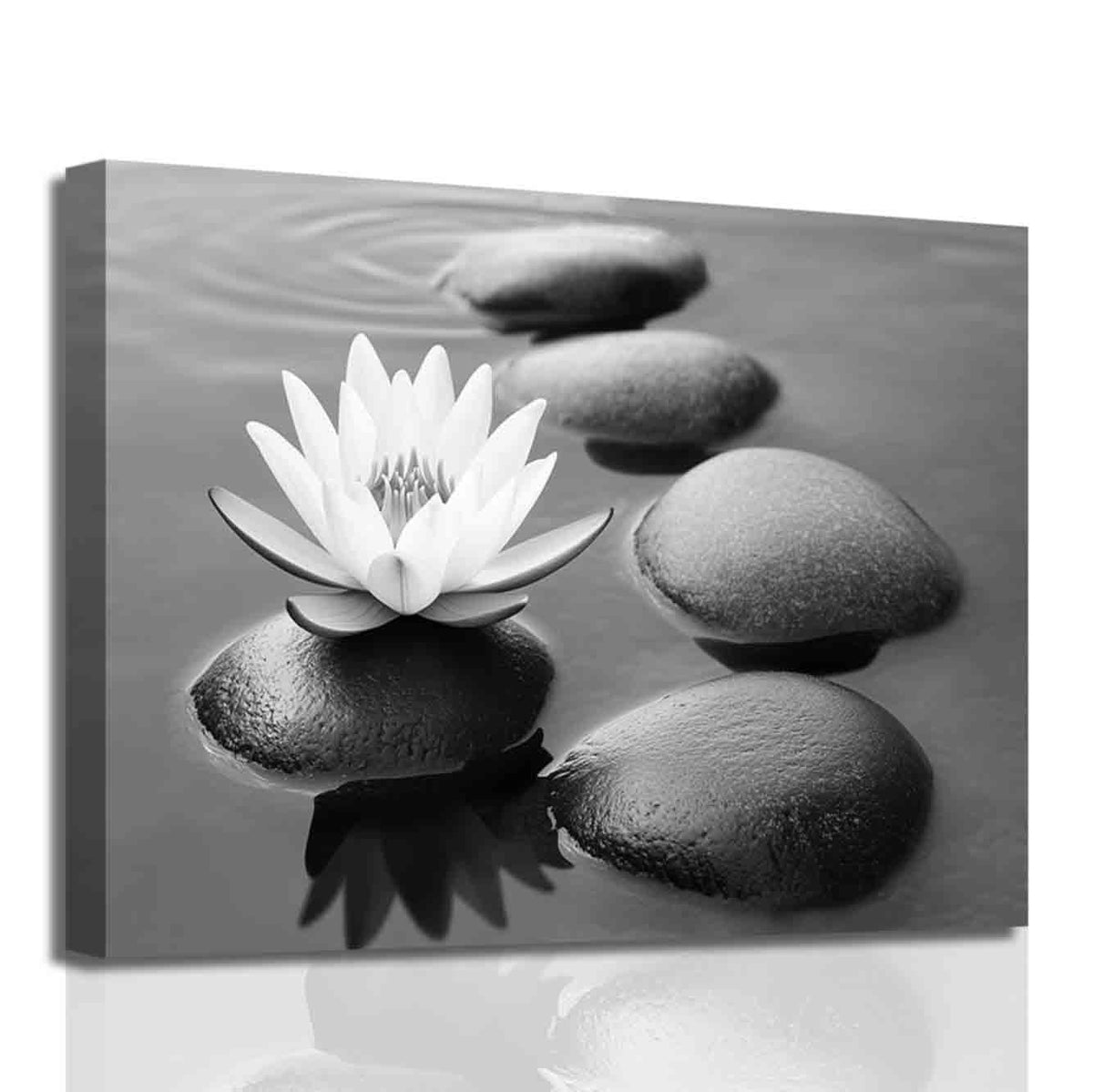 Zen Pictures for Bathroom Black White and Gray Bathroom Wall Art Zen Stone and Lotus Flower Canvas Prints Water Artwork for Spa Room Decor Frame (24L" x 36W")