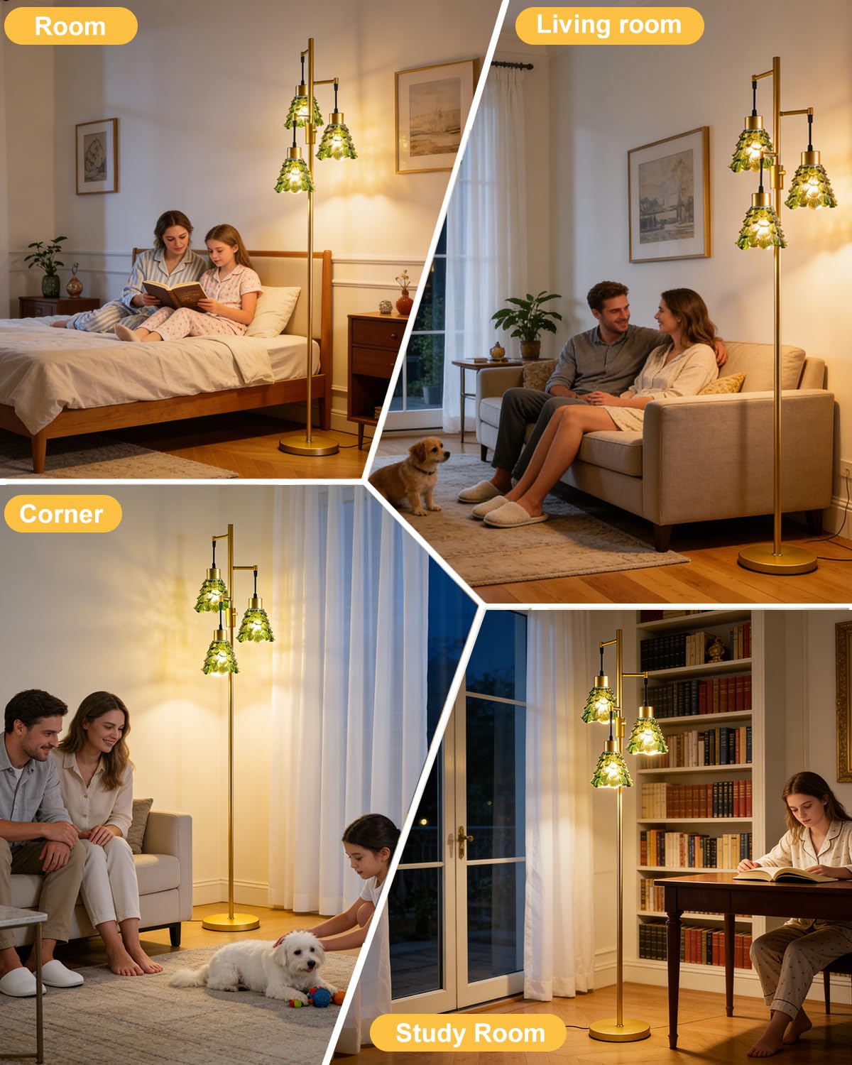 Glass Floor Lamp 3 (3 Green Horn-Gold)