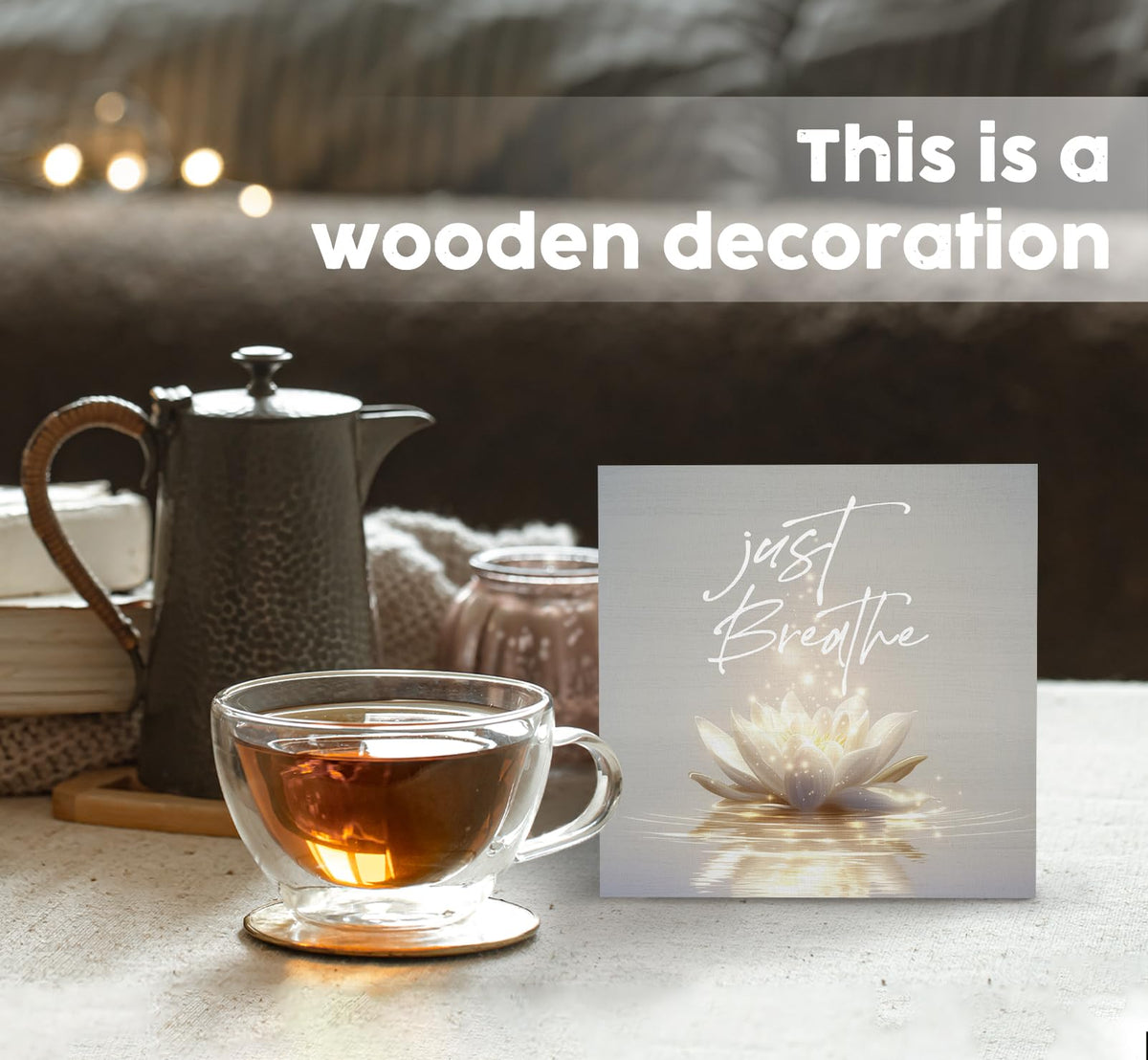 Lotus Flower Meditation Decor Signs (5x5 in / just breathe)